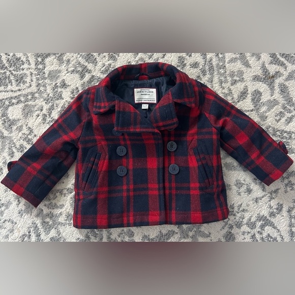 JANIE AND JACK Infant Plaid Wool Blend Coat- Dark Marine Plaid/ Size 12-18M - Picture 4 of 9